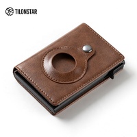 Portefeuille automatique intelligent TC126 en aluminium avec protection RFID, porte-cartes de crédit en cuir et emplacement pour AirTag