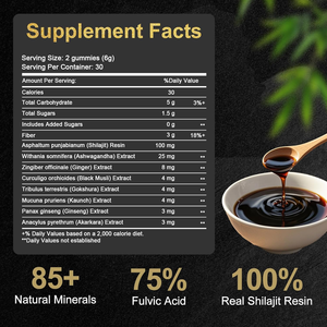 OEM/ODM Himalayan <b>Shilajit</b> Vegan Gummy Adult 60 Pack Gold Series 85% <b>Natural</b> Organic Fulvic Acid No Added Sugar Antioxidant - Product Image 6