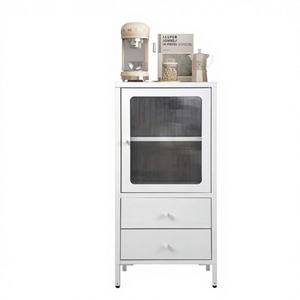 Cassettiera Moderna <span class=keywords><strong>in</strong></span> Acciaio/Metallo Bianco con Ante <span class=keywords><strong>in</strong></span> <span class=keywords><strong>Vetro</strong></span> Temperato, Grande Capacità, Credenza per Soggiorno (2 Cassetti) - Product Image 4