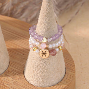 Bijoux <span class=keywords><strong>du</strong></span> zodiaque bohème pierre naturelle perlée bande anneau extensible ensemble à la main faire cristal empilable anneau astrologie <span class=keywords><strong>Horoscope</strong></span> - Product Image 3