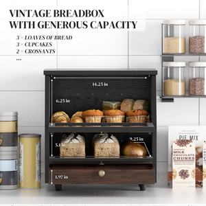 Caja de Pan de Madera para Encimera de Cocina, Organizador de Pan Negro, Contenedor de Almacenamiento de Pan Extra Grande, Panera de Bambú para Cocina - Product Image 5