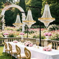 Lustre de plafond de luxe à commande par interrupteur, style mariage français, avec rideau de perles de cristal, LED solaire pour la décoration de scène événementielle