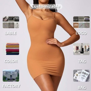Combinaison d'été pour femmes JY Vente en gros Dos nu sans manches Logo personnalisé Elégant Shapewear Bodycon Short Slip Dress - Product Image 3
