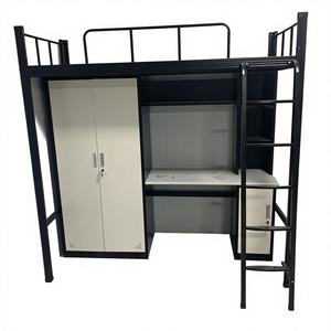 Cama Alta Individual Moderna para Dormitorio, con Escritorio Superior e Inferior, Ahorro de Espacio, Dúplex, <span class=keywords><strong>Escalera</strong></span> de Segunda Planta, Estructura Metálica de 2.0m, para Sala de Estar - Product Image 1