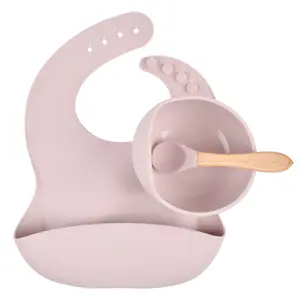 실리콘 어린이 먹이 식기 세트 아기 실리콘 턱받이 그릇 숟가락 아기 흡입 컵 실리콘 그릇
