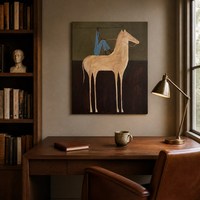 Peinture à l'huile personnalisée peinte à la main sur toile, art populaire, cheval et cavalier, décoration murale prête à accrocher, salon, maison, cadeau