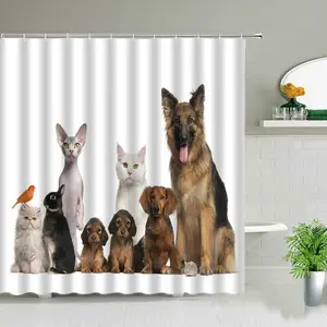 Cat Dog Shower Curtain Set Cute Animal Bathroom Curtains Fabric Home Bathroom Decor Bathroom Accessories Set