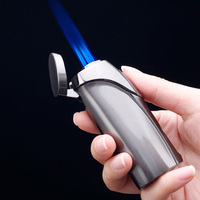 Nouveau briquet à trois flammes à détection tactile gaz-électrique, briquet à gaz butane gonflable, briquet à cigare multifonctionnel