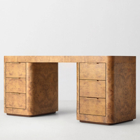 Coiffeuse et bureau de chambre en bois massif de style mi-siècle, meuble en bois de placage naturel avec armoire à 6 tiroirs