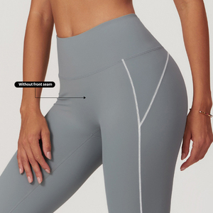 Nouveaux Leggings de Sport Femme Personnalisables avec Logo, Haute Qualité, Coupe Ajustée, Fente Latérale, Ligne Blanche, pour Entraînement et Yoga - Product Image 6