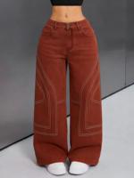 Jeans droits classiques délavés pour femme, style streetwear, coupe ample à ourlet brut vintage, vente en gros
