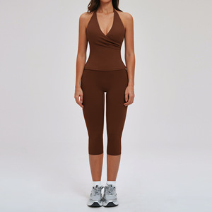 Completi Sportivi da Donna 2 Pezzi per Corsa e Allenamento, Logo Personalizzabile, Abbigliamento Casual Sportivo, Top Canotta con Scollo a V e Leggings a Vita Alta <span class=keywords><strong>Aderenti</strong></span> - Product Image 2