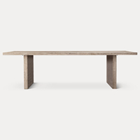 Table de salle à manger rectangulaire en bois massif de chêne recyclé de style mid-century, personnalisable, pour extérieur, conférence, restaurant, hôtel