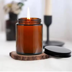 Vente en gros de pots en verre ronds pour bougies parfumées ambrées de 8 oz, contenants en verre cylindriques pour bougies avec couvercle - Product Image 4