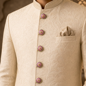 Boutons de manchette de luxe personnalisés en laiton faits à la main, émail Meenakari de Jaipur, motif bourgeon de lotus rose, perle, pour costume de mariage ou d'anniversaire pour homme, Sherwani, veste - Product Image 5