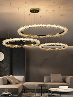Lustre moderne de luxe en cristal avec cadre doré et éclairage LED pour salons de villas, portes d'entrée, halls d'hôtels et escaliers