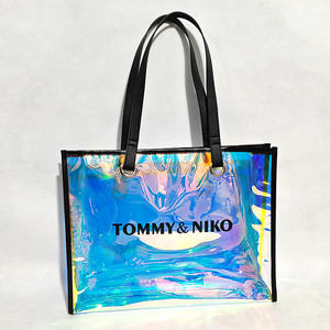 Sac fourre-tout en PVC transparent orange avec logo personnalisé, fermeture à bandoulière, design élégant et tendance pour cadeaux, shopping, Chine - Product Image 1