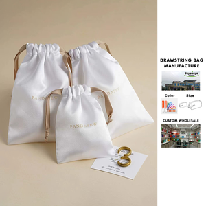 Toptan lüks ipek saten büzgülü çanta 15x25cm özel Logo boyutu saten kılıf çanta takı için yay ile - Product Image 1