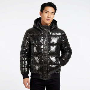 Veste matelassée brillante pour homme, personnalisable en gros, avec capuche en fausse fourrure, épaisse et rembourrée, manteau d'hiver en duvet, fabricant OEM ODM - Product Image 6