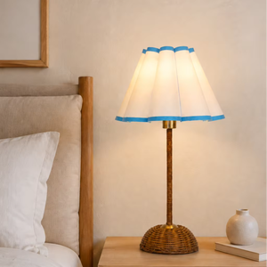 Draadloze oplaadbare rotan tafellamp, draagbare lampenkap van geplooide stof, afstandsbediening, dimbaar, kleurveranderend, slaapkamerdecoratie - Product Image 2