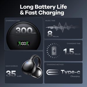 Écouteurs sans fil à crochet d'oreille pour le travail, les trajets et l'entraînement, avec chargement USB-C, longue autonomie, affichage du <span class=keywords><strong>niveau</strong></span> <span class=keywords><strong>de</strong></span> batterie et étui <span class=keywords><strong>de</strong></span> chargement - Product Image 6