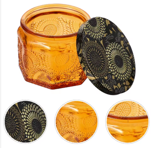 Frascos de vidrio para velas de 120/250 ml, stock de fábrica, frascos de vidrio con relieve, tapas de hierro - Product Image 3