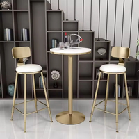 Table de bar en métal doré robuste de qualité supérieure et 4 tabourets rembourrés blancs pour salon et chambre à coucher, design chic et fonctionnel