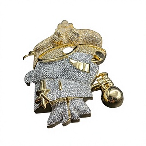 Pendentif de haute qualité au design de pirate de dessin animé, plaqué argent 925, cristal, style hip hop de luxe, bijoux unisexes - Product Image 1