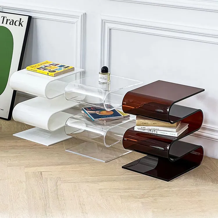 Mesa lateral personalizada para sala de estar, estante de revistas en forma de S, estantería de almacenamiento, mesa de centro acrílica