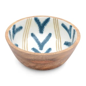 Bol en bois à motif bleu, intérieur en bois naturel, fait main, bol de service décoratif, vaisselle de cuisine, bol de service pour aliments - Product Image 1