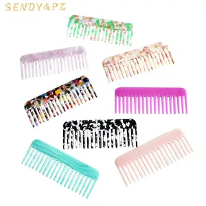 Hot Selling 4MM Thickness Wide Tooth Comb Women Cellulose Acetate Custom Hair Comb Anti-Static Acetate Comb Hair Girls