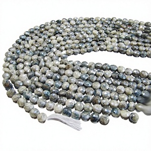 Perles facettées en pierre précieuse Silverite grise, rondes, en forme de pièce de monnaie, 8 mm, pour la fabrication de bijoux, longueur du brin 15 pouces - Product Image 1