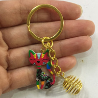 NOUVELLE ARRIVÉE Porte-clés tendance en alliage plaqué or avec breloque chat mignon et support de pièce de monnaie en cage, 25 mm, pour décoration de sac