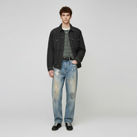 Jean pour homme 100% Coton, délavé aux enzymes, effet salissures de boue, coupe droite, coupe ample, denim vieilli