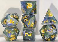 Ensemble de dés en résine polyédrique, peints et teints à la main, thème de vacances D&D, 7 pièces, transparents, scintillants et colorés, avec rangement pour jeux de société