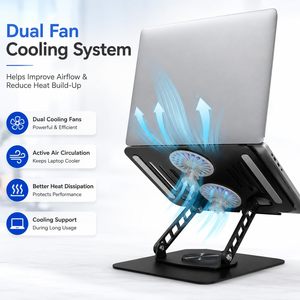 Metal Tablet PC <b>Laptop</b> Stand 360 Rotation Portable Folding <b>Table</b> with Two Heat Dissipation Fans <b>Adjustable</b> - Product Image 5