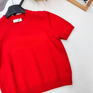 Haut en tricot à manches courtes pour femme, col rond, coupe ajustée, décontracté, basique, tee-shirt, printemps, été, chemisier - Product Image 6