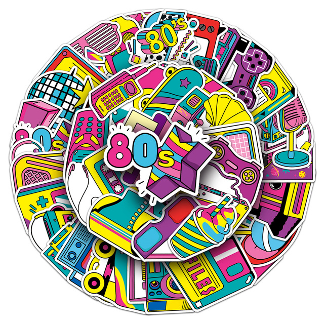 50PCS Nostalgic 80S Colorful Vintage Toy Gamepad Game Machine Television Sticker