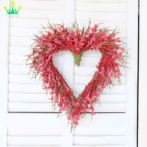 Nhân Tạo Hình Trái Tim Valentine Của Ngày Vòng Hoa Màu Hồng <span class=keywords><strong>Forsythia</strong></span> Hoa Của Mẹ Ngày Tường Cửa Treo Trang Trí Đám Cưới - Product Image 3