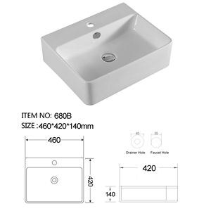 כיור אמבטיה לבן, כיור מודרני מקרמיקה, כיור עילי, כיור רחצה, כיור מלבני - Product Image 6