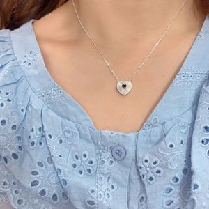 S925 Silver <b>Heart</b> Pendant Necklace With <b>Black</b> Onyx Bezel Setting For Gift Fashion Jewelry - Product Image 2