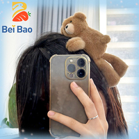 Barrette à cheveux en peluche ours marron moelleux Kawaii de 4 pouces, motif animal en peluche de dessin animé, avec logo personnalisé pour filles