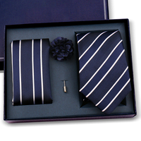 Set de Regalo de Corbata para Hombre Directo de Fábrica con Pañuelo de Bolsillo y Broche, Lujoso Set de Corbata de Poliéster en Caja para Bodas y Fiestas