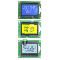 Layar LCD Tampilan Karakter 0802A 16 Pin 5V3.3V Biru, Kuning Hijau, Layar Abu-abu 8*2 Port Paralel
