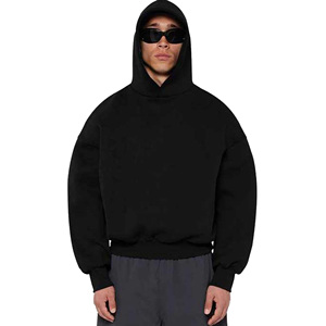 Sudadera con Capucha Negra para <span class=keywords><strong>Hombre</strong></span>, de Algodón 100% de Alto Gramaje, Felpa Francesa, con Logo Personalizado, Lisa, 500 GSM, Corte Holgado y Recortado - Product Image 1