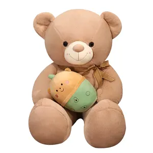 New products hot sale teddy plush stuffed animals bear wholesale with boba milk tea cup