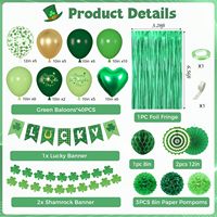 Ballons Cœur Imprimés Vert Or, Guirlande Trèfle, Bannières Porte-Bonheur, Rideau en Aluminium, Éventails en Papier, Pompons pour Fête de la Saint-Patrick