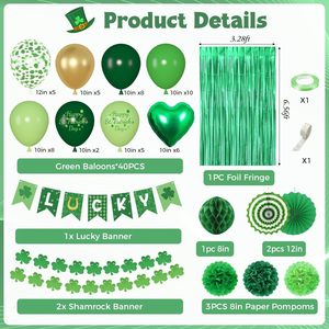 Palloncini a Cuore con Stampa Verde e Oro, Ghirlanda a Trifoglio, Striscioni Portafortuna, Tenda in Foil, Ventagli <span class=keywords><strong>di</strong></span> Carta, Pompon per Festa <span class=keywords><strong>di</strong></span> <span class=keywords><strong>San</strong></span> Patrizio - Product Image 3