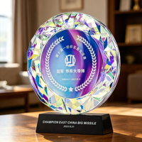 Trophée rond en cristal arc-en-ciel personnalisé WDY Small Bridge, impression UV couleur, gravure laser, plaque de récompense en verre rond