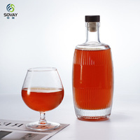 Bouteille en verre de 500 ml au design moderne, prix d'usine, forme baril haute transparence pour Vodka, Whisky, Tequila, Gin, Rhum